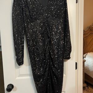 Gibson Latimer Black Sequin Long Sleeve Dress